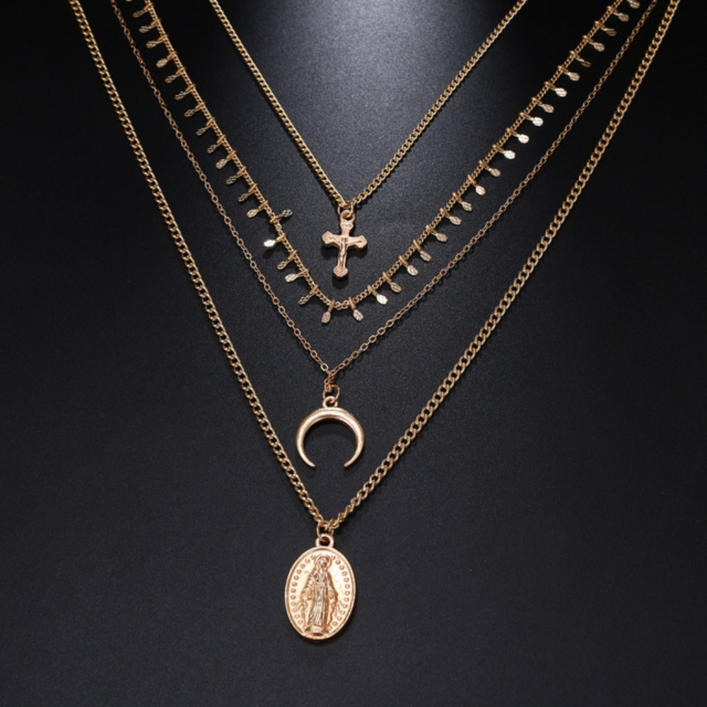 5 for $25 Four Layer Cross and Horn  Necklace - Picture 4 of 7